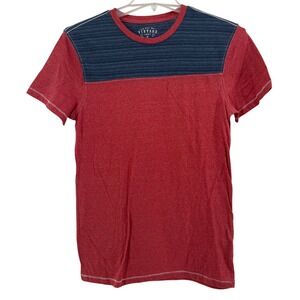 BKE Vintage Men's Red Blue Striped Short Sleeve T Shirt Size M